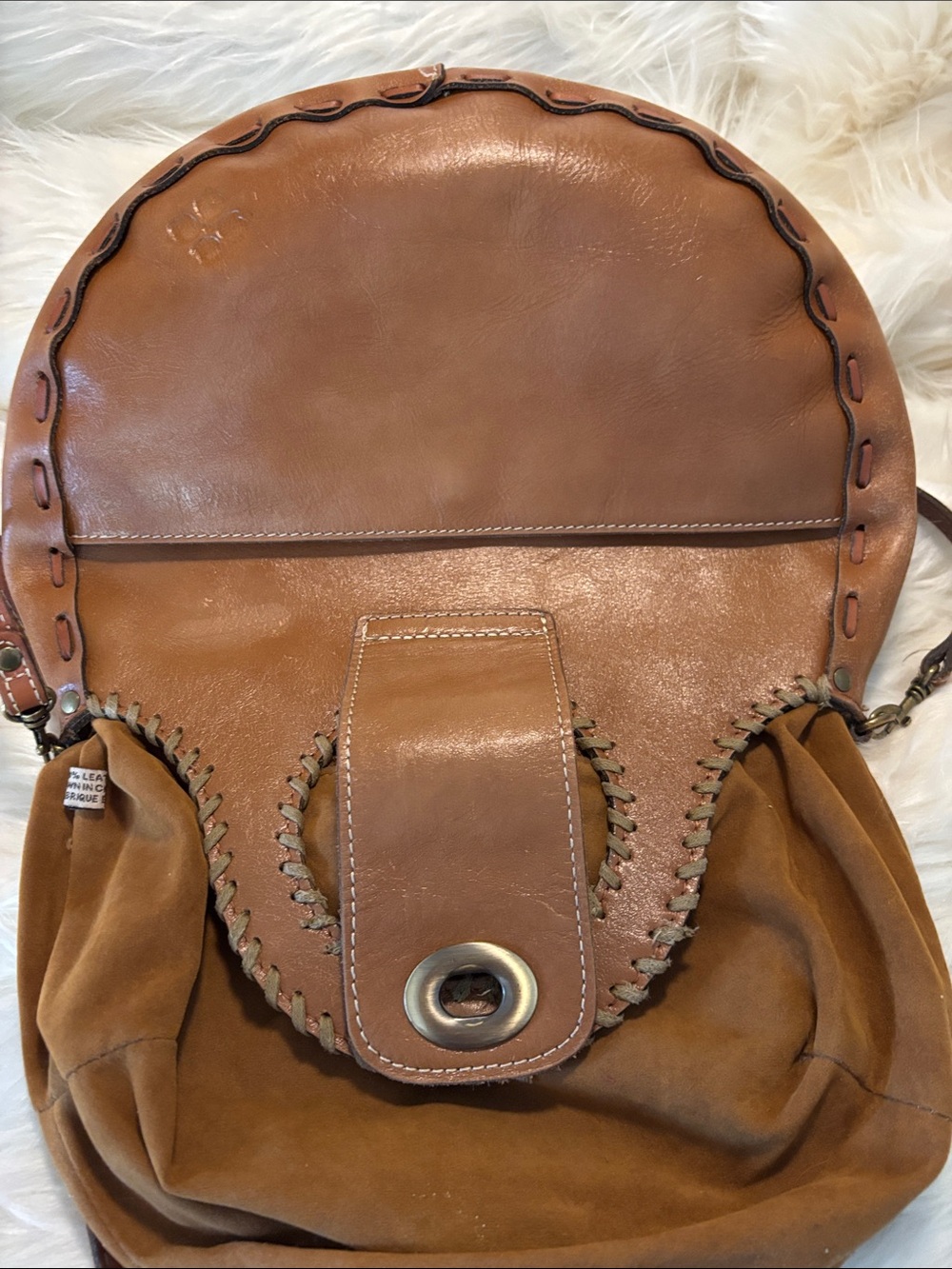 Patricia Nash Cognac Floral-Embossed Sadle Shaped Crossbody Bag - Picture 5 of 10
